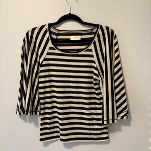 Maeve Black and White Striped Flutter Sleeve Top